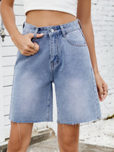 Washed Raw Hem Denim Shorts OutfitFlow
